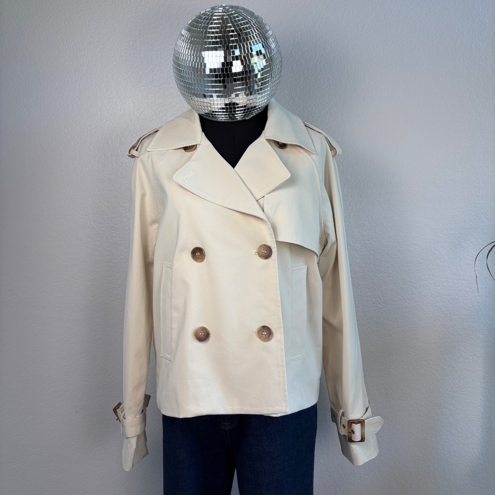 ATTENTIF PARIS Cropped Double Breasted Trench Jacket Beige, Size M, Cotton Blend - Picture 11 of 16